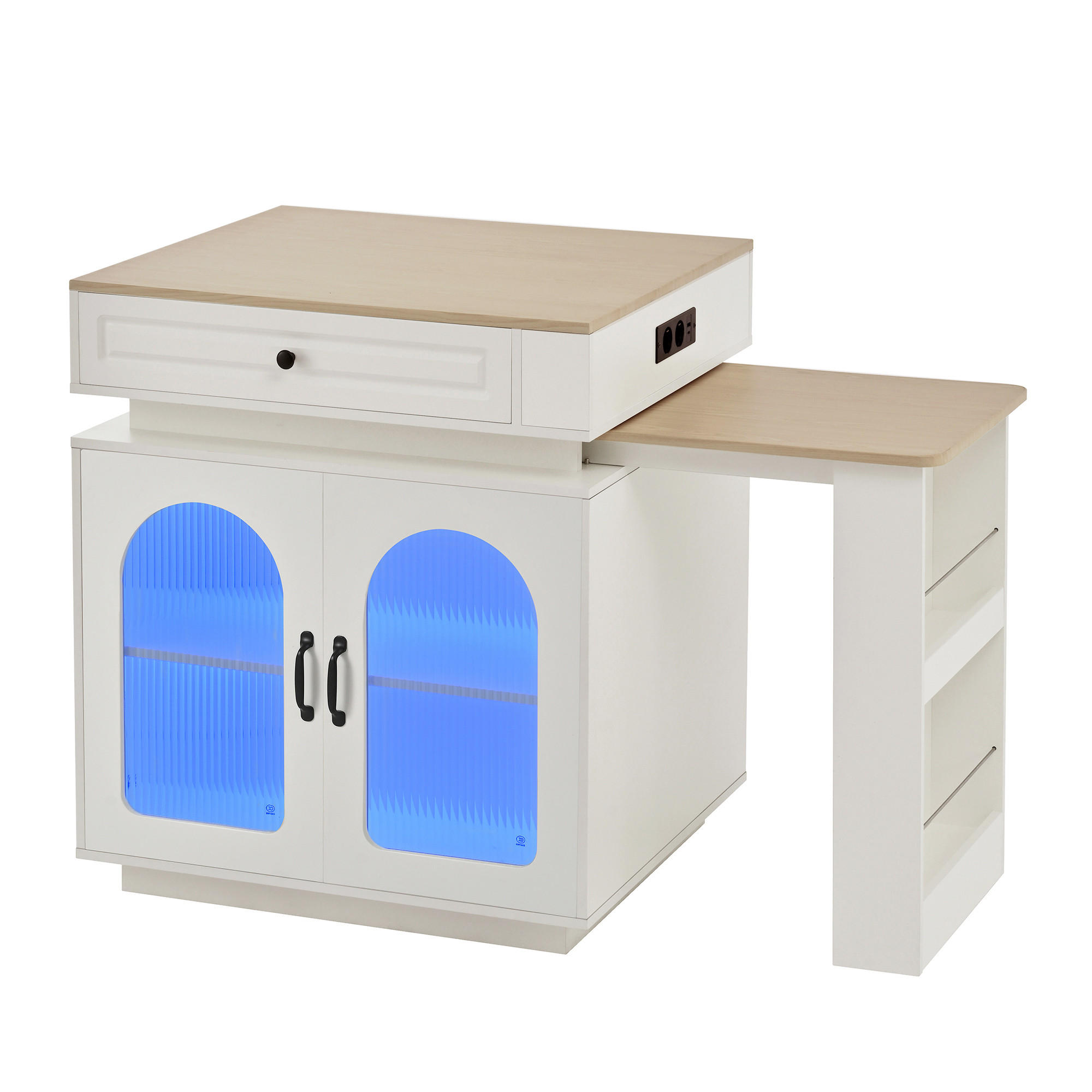 KÜCHENINSEL ausziehbar 128-200/71/92 cm mit LED DE-39560 Weiß - Weiß, Holzwerkstoff (128/92/71cm) - ComfortXL