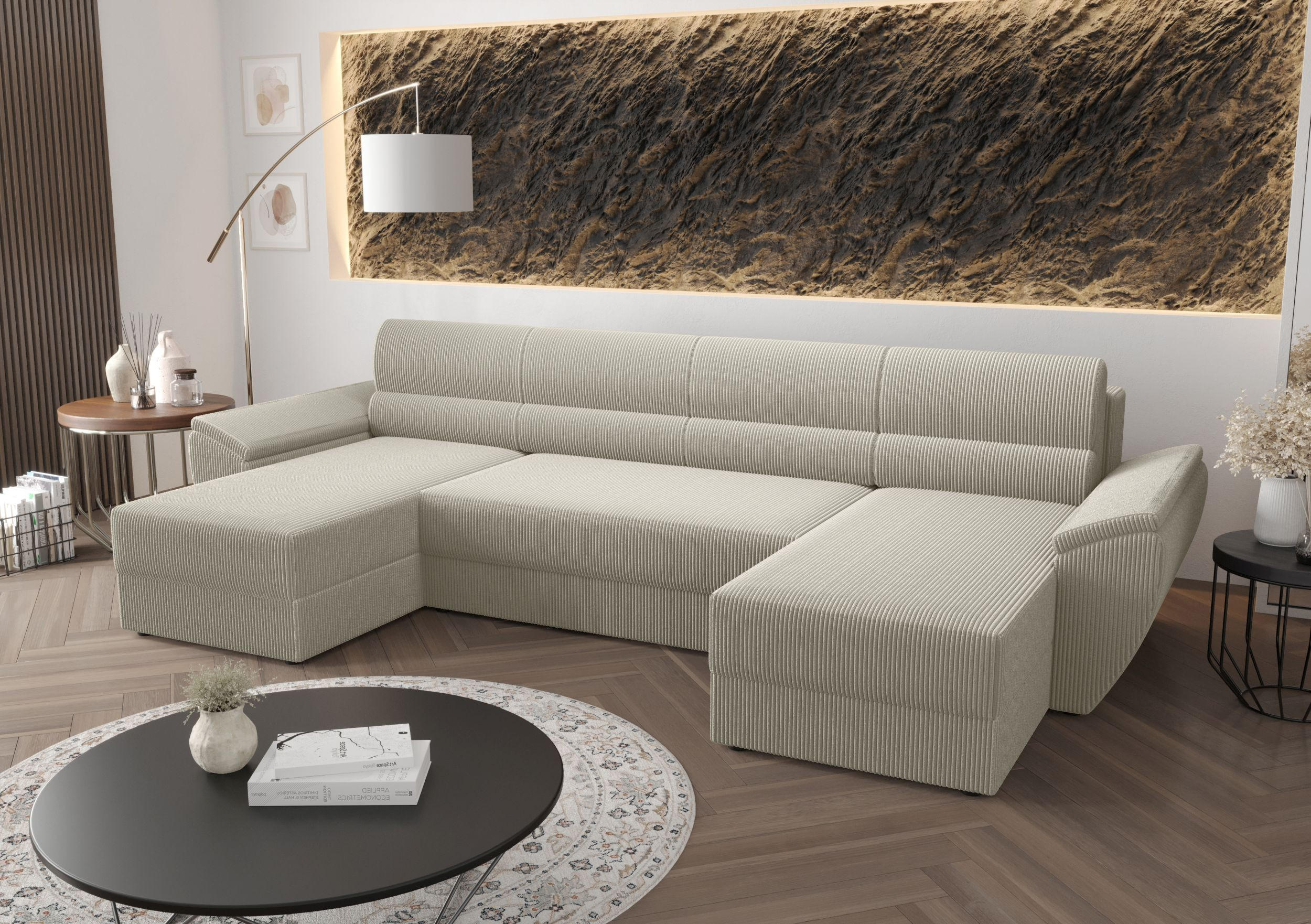 ECKSOFA REBIU2 Poso 100 mit Schlaffunktion - Beige, Textil (326/86/140cm) - Bedante