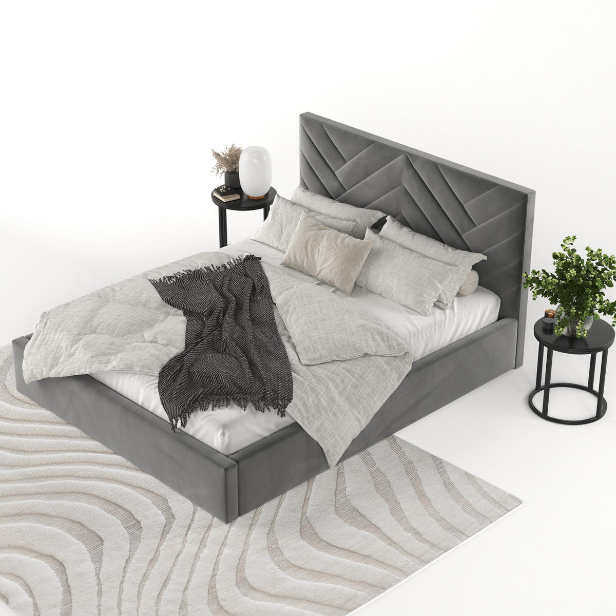 POLSTERBETT Arco 180/200 cm Grau im Kronos Stoff - Schwarz/Naturfarben, Holz/Holzwerkstoff (180/200cm) - AltaBeds