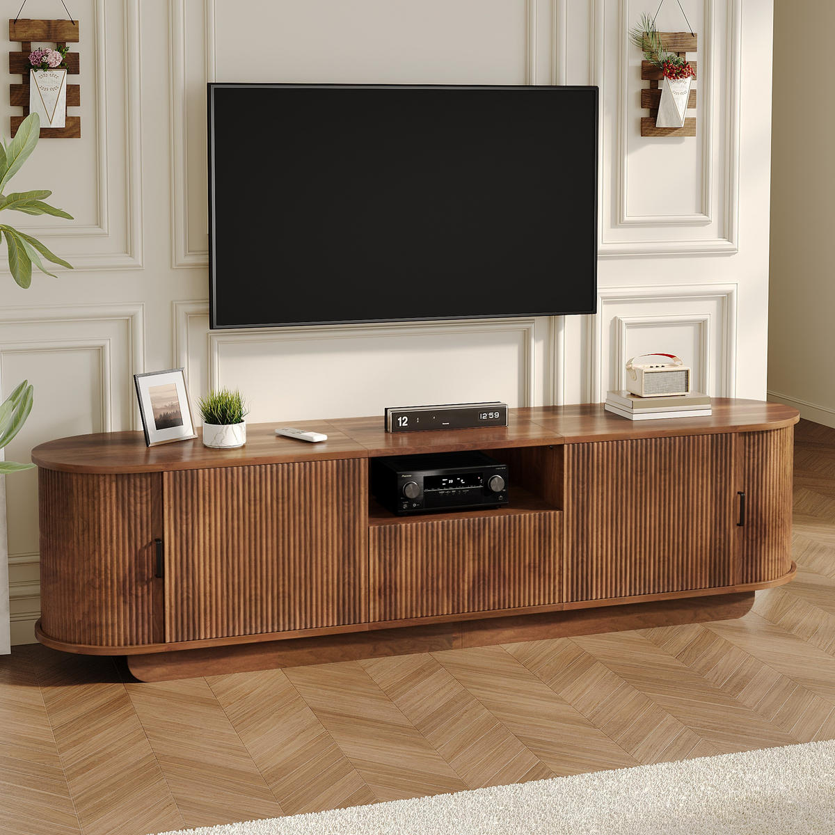 TV-SCHRANK 180/35/50 cm Natürlich mit Schiebetür und 4 Schubladen - Naturfarben, Holz/Holzwerkstoff (180/50/35cm) - Oxeza