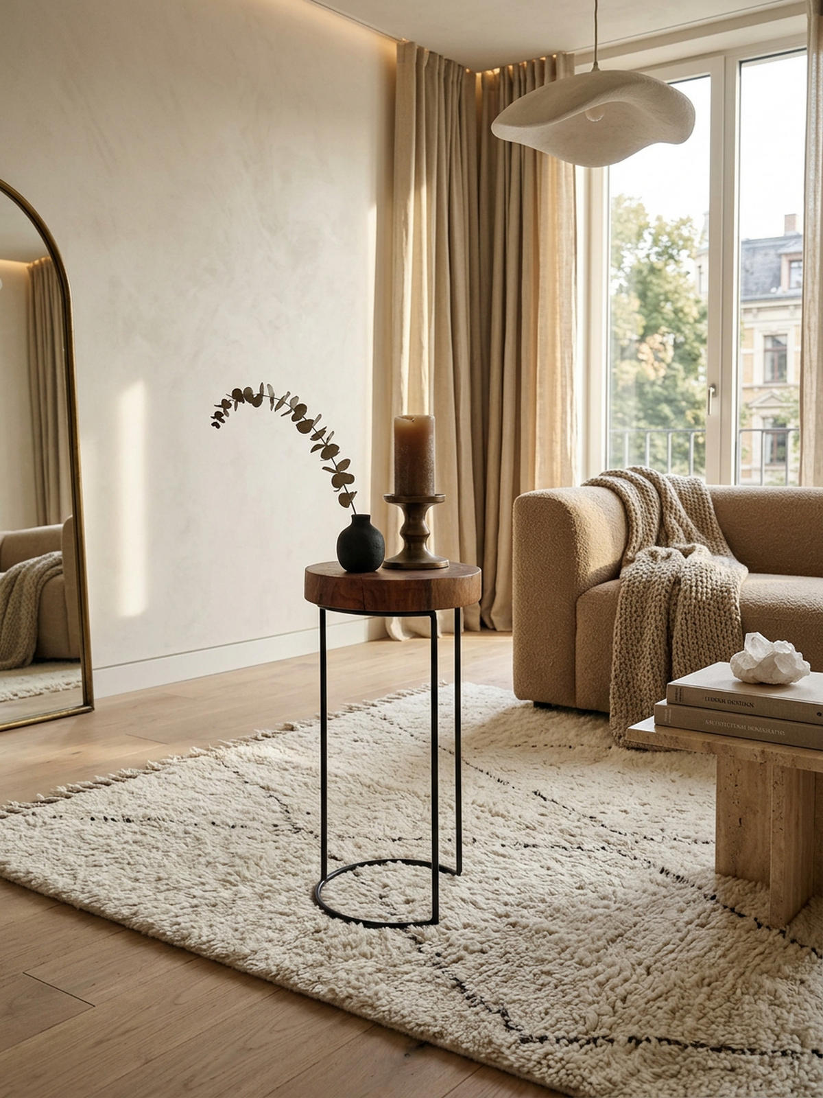 BEISTELLTISCH Massivholz Metallgestell Baumstammplatte Landhausstil INDI, Braun 28x28x55 cm - Schwarz/Braun, Holz/Metall (28/28/55cm) - KADIMA DESIGN