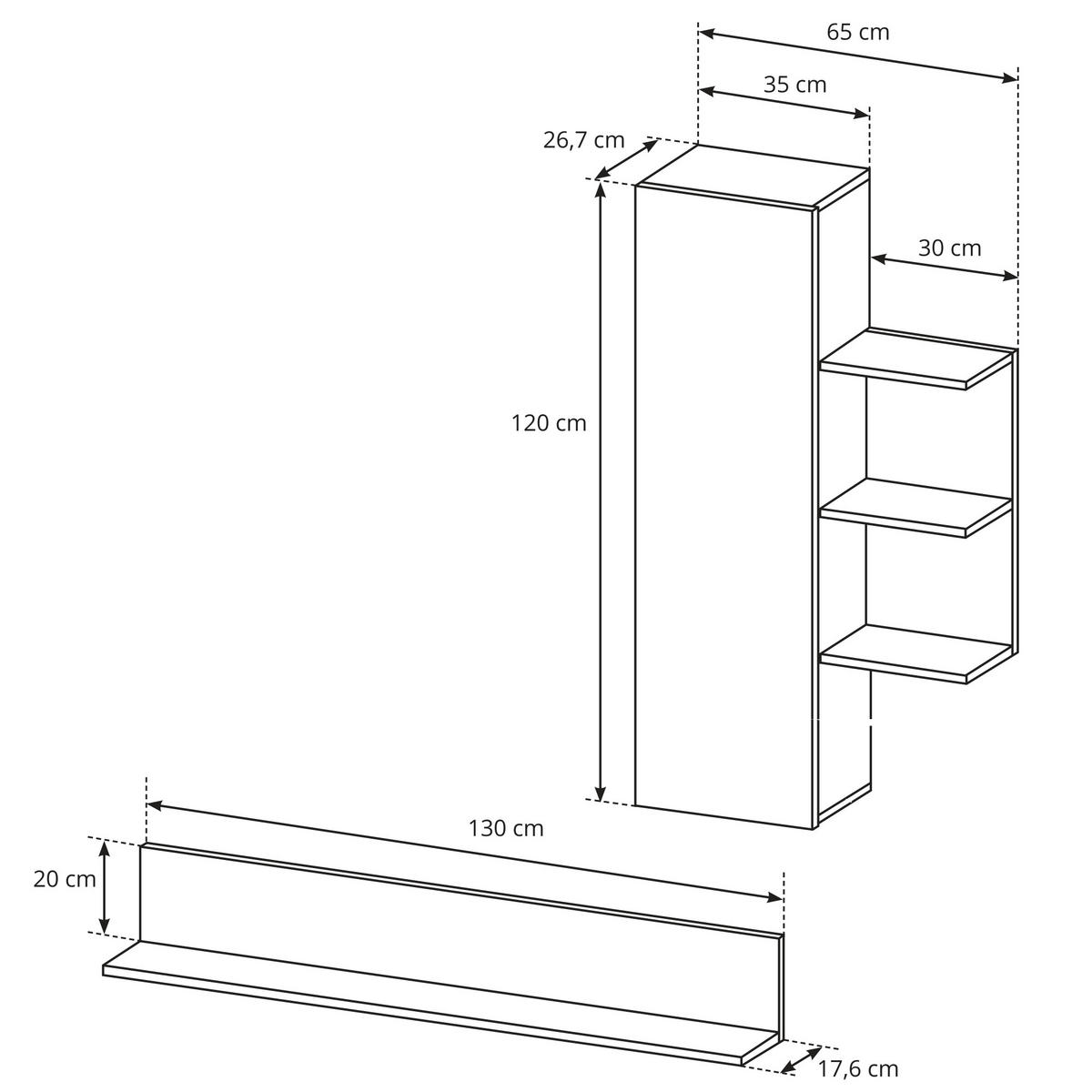 WOHNWAND ALVDAL SET1 ABS-Kante Eiche Anthrazit - Anthrazit, Glas/Holzwerkstoff (260/172/40cm) - Komodee