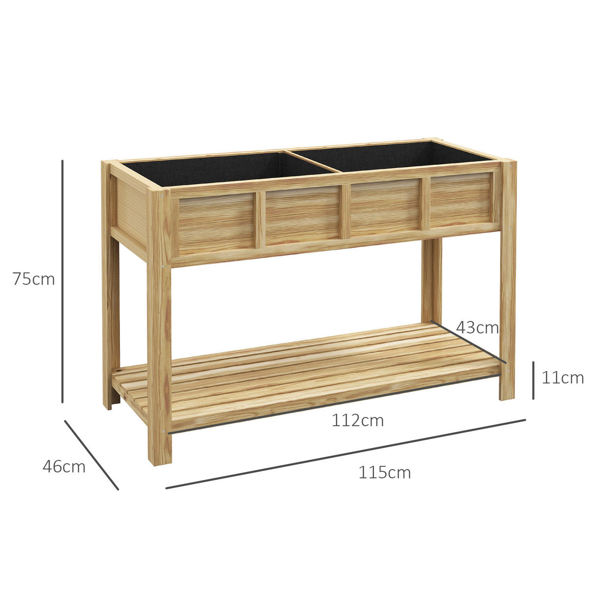 HOCHBEET DE-15997 mit herausnehmbarem Separator Holz - Naturfarben, Holzwerkstoff (115/75/46cm) - ComfortXL