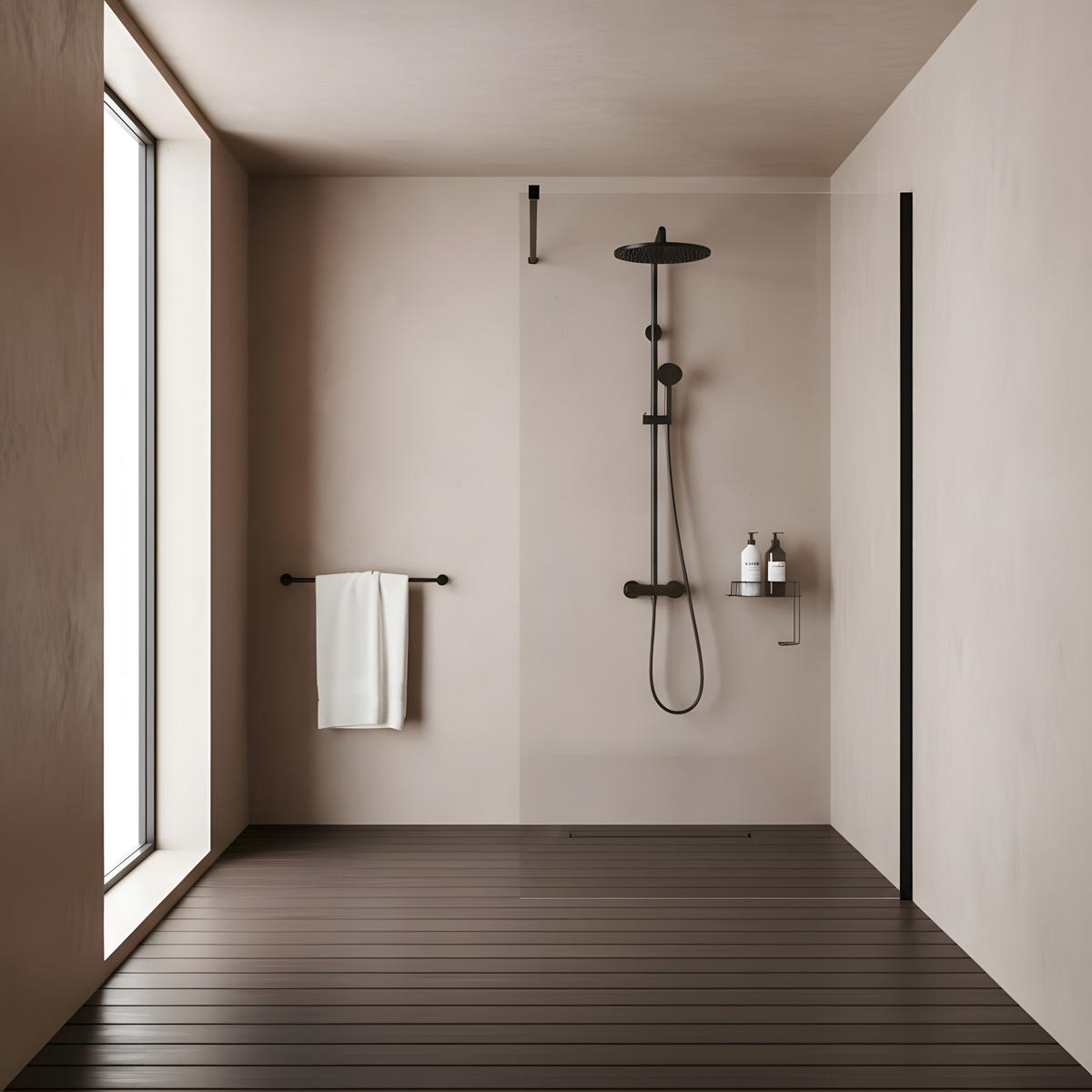 DUSCHWAND Rea Flexi Transparent / Black 80 - Schwarz, Glas (120/80/195cm) - REA