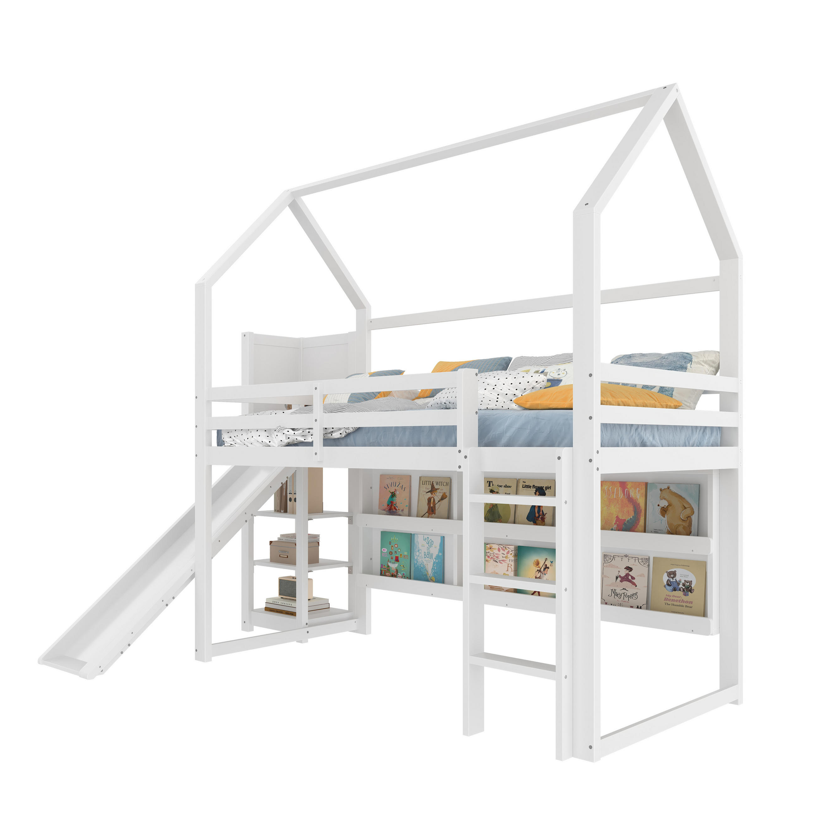 HOCHBETT 90/200 mit Rutsche, Regalen und LED-Leiste in Weiß - Weiß, Holz (90/200cm) - EVRYAE