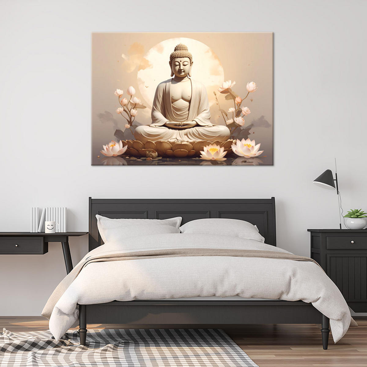 LEINWANDBILD, Buddha in Meditation in einer friedvollen harmonischen Komposition - Beige, Textil (60/40cm) - Feeby