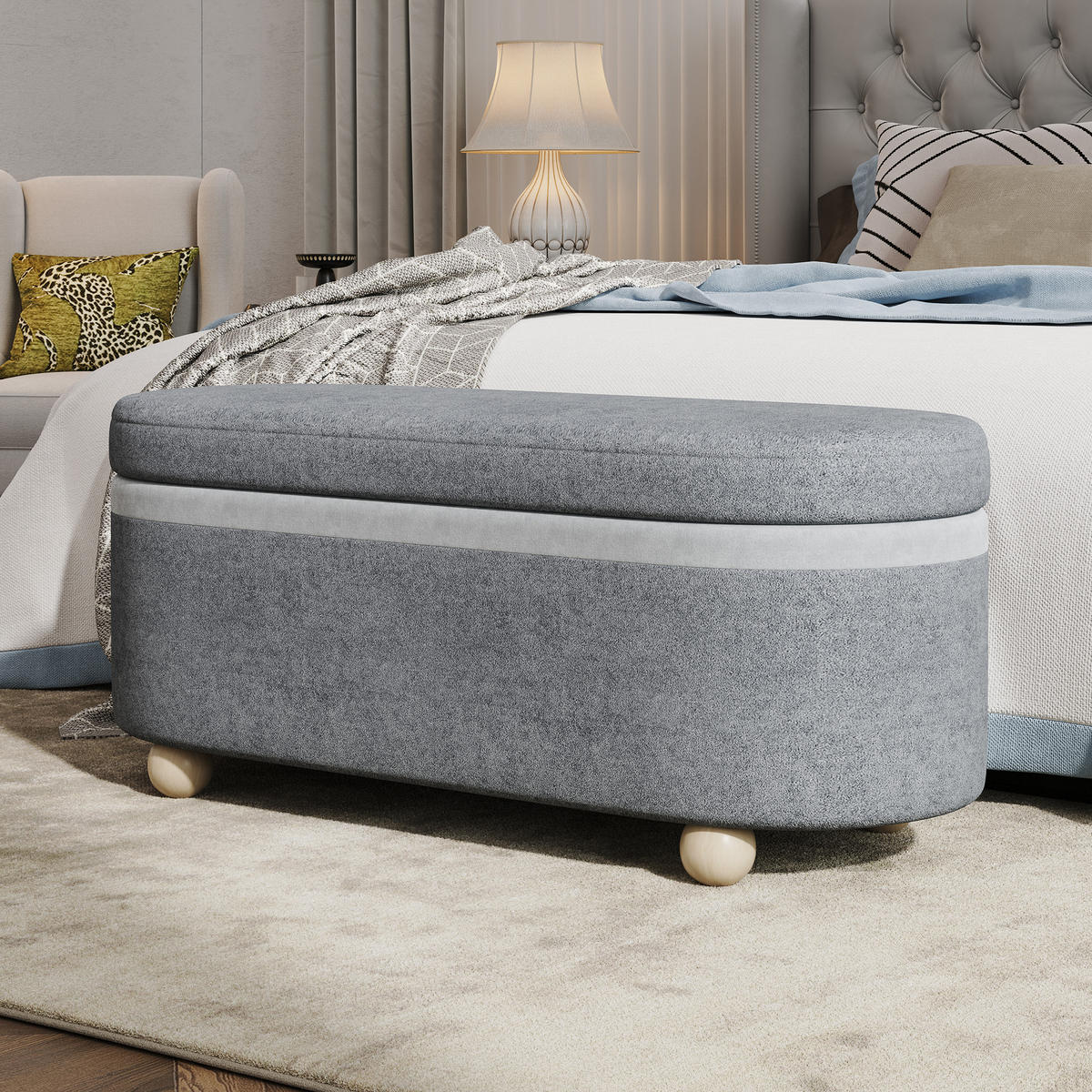 SITZBANK, Stauraum, Fleece, Holzbeine, Grau, 110x41x47cm - Grau, Textil (41/47/110cm) - FLIEKS