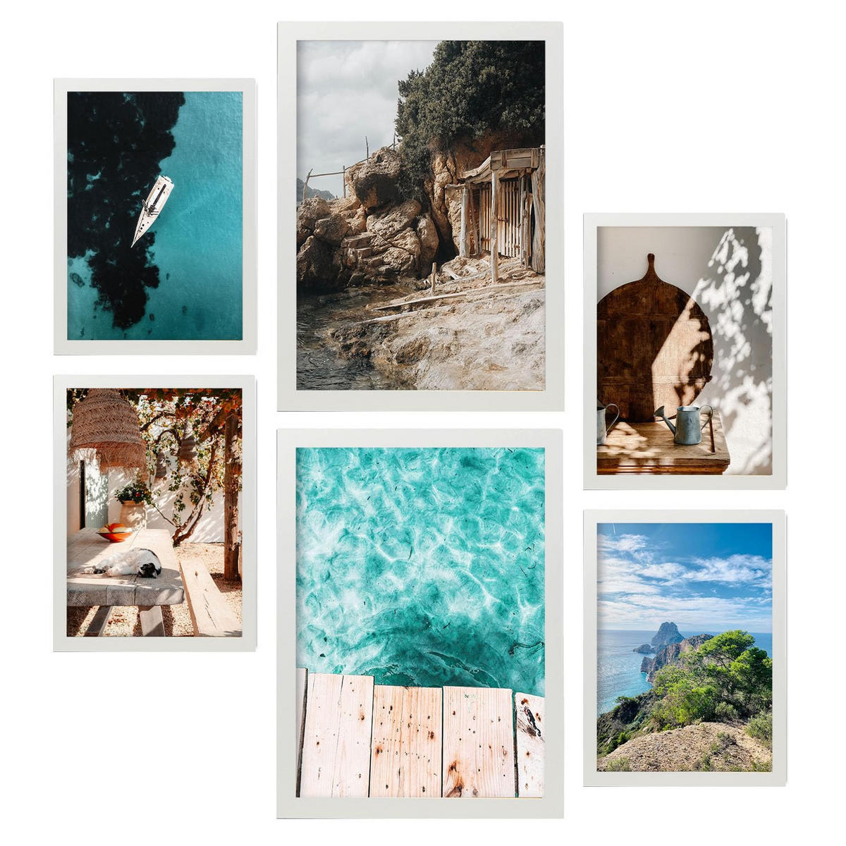 POSTER Set Mit 6 Ibiza Spanien 2 In Fotografie A3 & A4 Weißer Rahmen - Weiß, Papier (29/3cm) - Nacnic