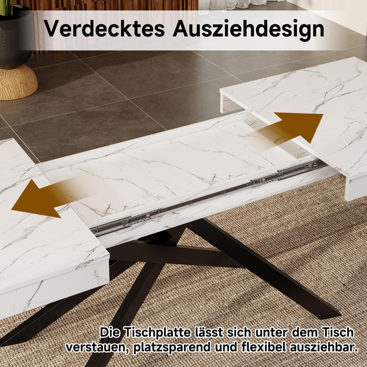 ESSTISCH Erweiterbar Weiss Metallbeine 140-180x80cm - Weiß, Holzwerkstoff (180/80/76cm) - FLIEKS