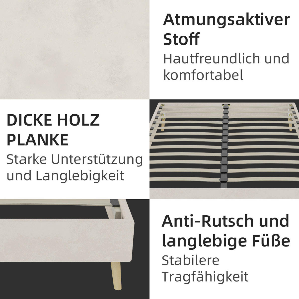 POLSTERBETT 140x200 cm niedrig ohne Stauraum beige - Beige, Textil (140/200cm) - LEBENLANG