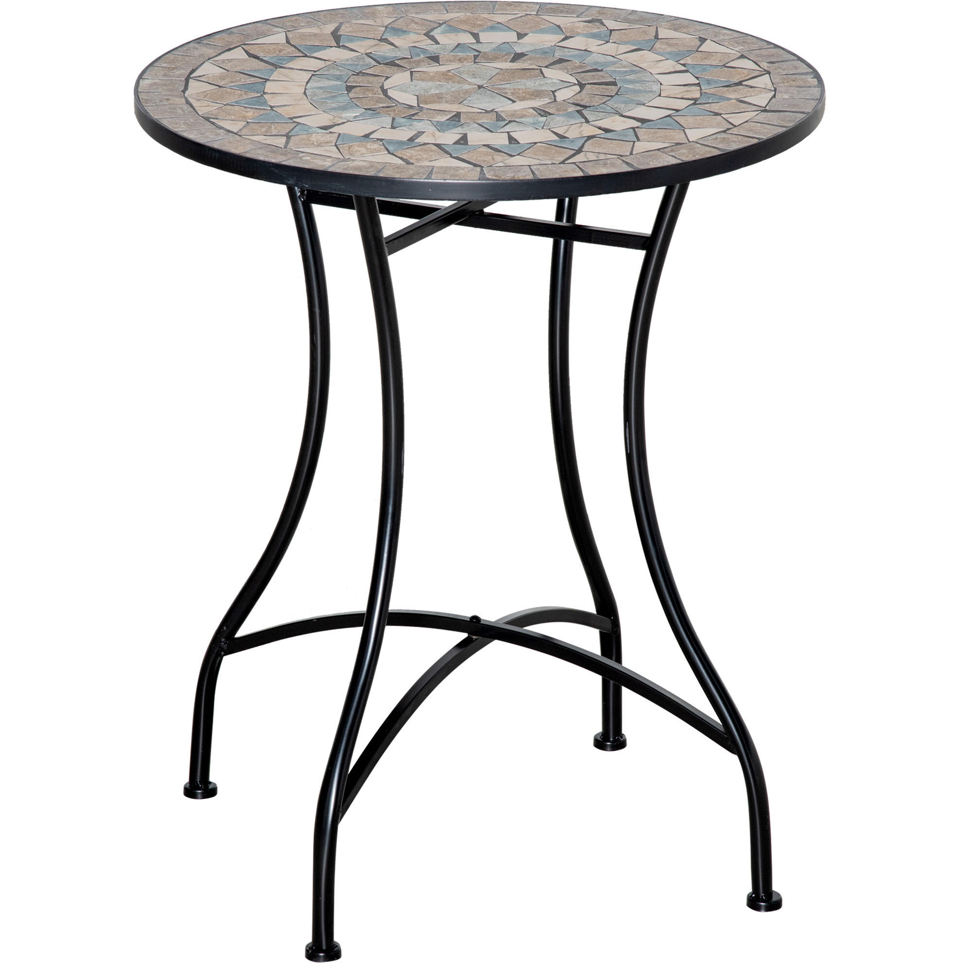 GARTENTISCH Ø60x71 cm Schwarze mit Mosaikplatte & Metallgestell - Naturfarben, Keramik (60/60/71cm) - Modfu