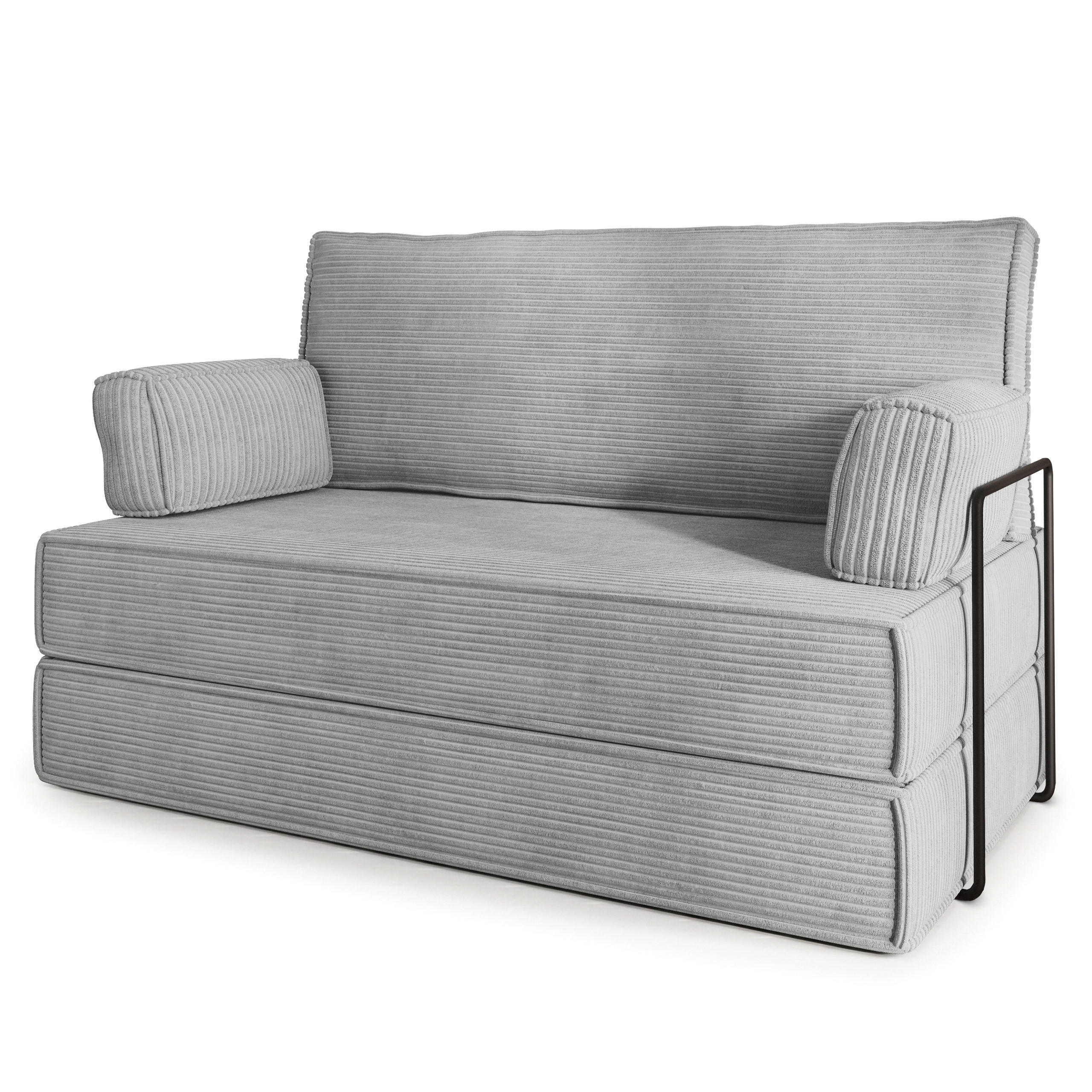 BETTSOFA LADIA aus Schaumstoff Kordstoff Hellgrau Schlaffunktion - Hellgrau, Textil (140/86/60cm) - MASSENO