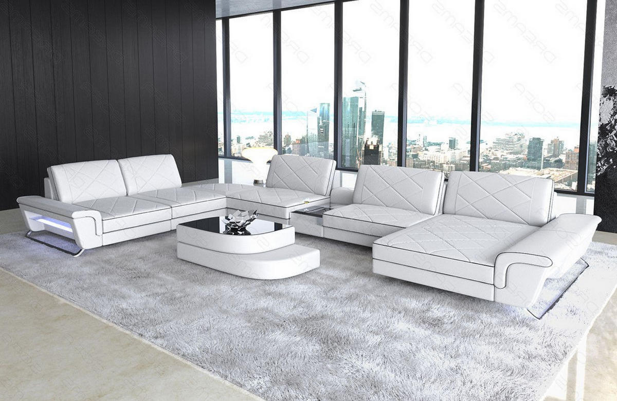 WOHNLANDSCHAFT Bari XXL - Schwarz/Weiß, Leder (456/89/329cm) - Sofa Dreams