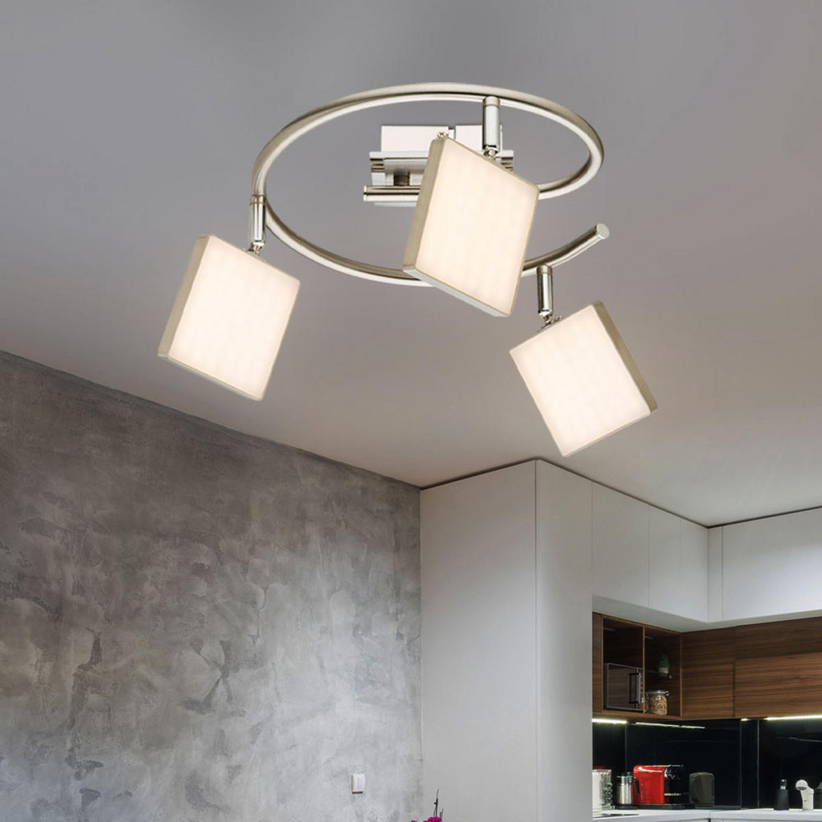 LED DECKENLEUCHTE BRAVA Silber matt Chrom - Silberfarben, Metall (28/28/18.8cm) - Globo Lighting