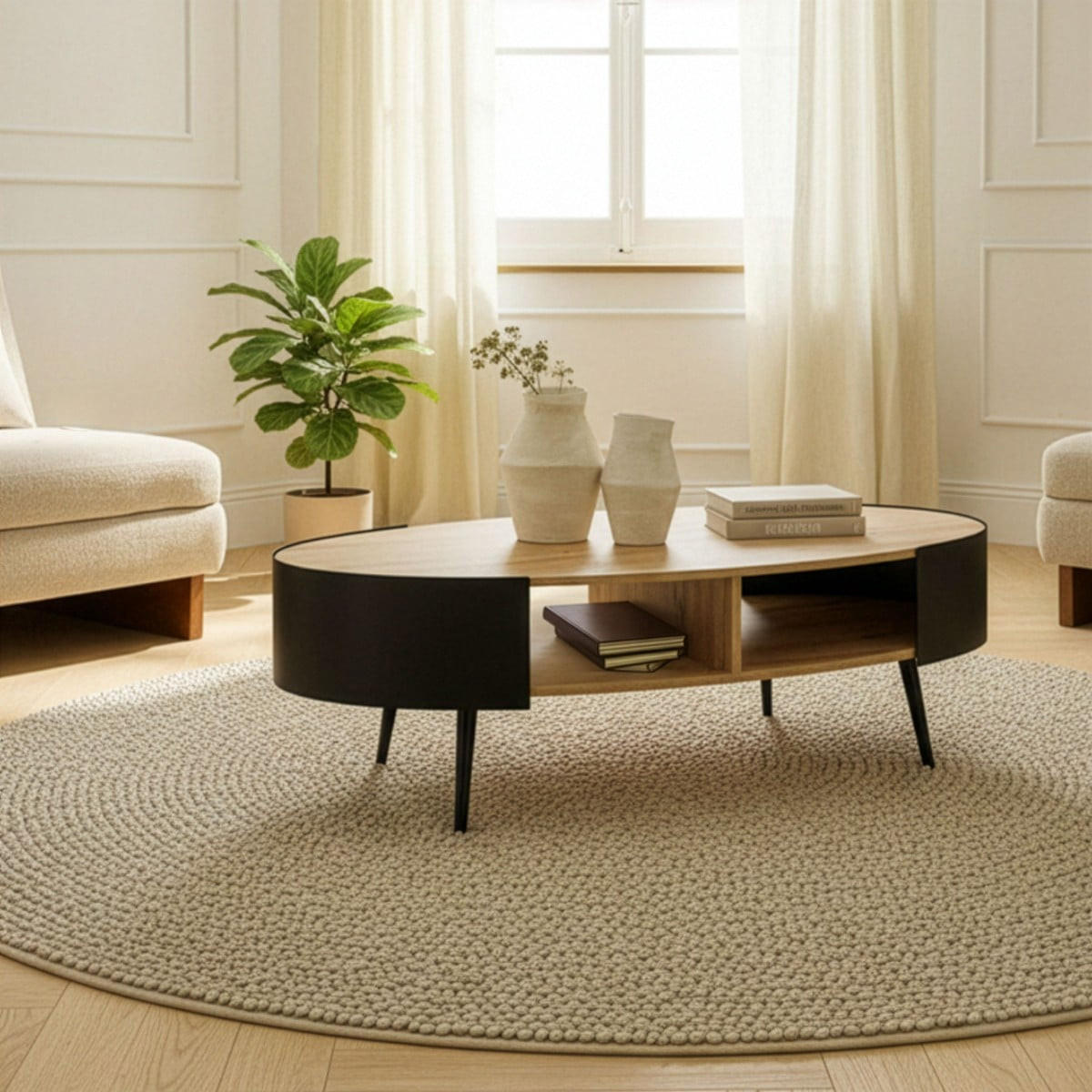 COUCHTISCH mit schwarzen Metallseiten 120/60/39 cm - Eschefarben, Holzwerkstoff (68/60/39cm) - Calicosy