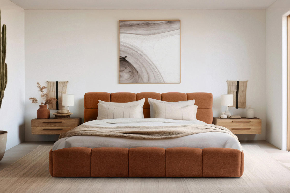 POLSTERBETT AERI 140/160/180/200 mit Rahmen und Bettkasten, orange - Orange, Holz/Holzwerkstoff (200/200cm) - KONSIMO®