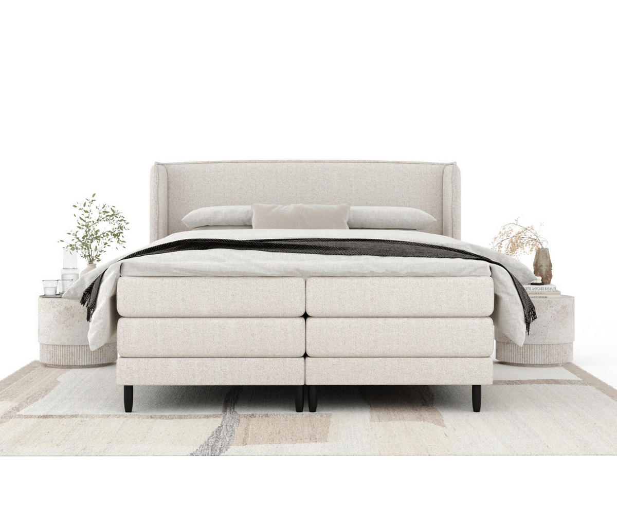 BOXSPRINGBETT Carizzo Hellbeige 180/200 cm mit Matratze und Topper - Beige/Schwarz, Holz/Holzwerkstoff (180/200cm) - Maison de Reve