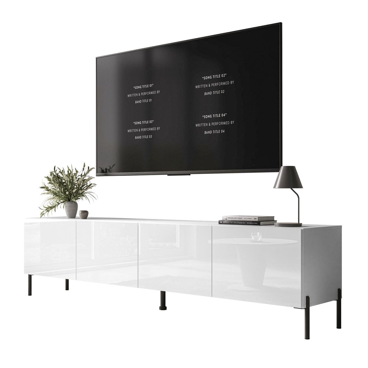 TV-LOWBOARD COLGANTE 200 cm auf Schwarz Metallbeinen - Weiß Hochglanz/Schwarz, Holzwerkstoff/Metall (200/50/40cm) - Lookway