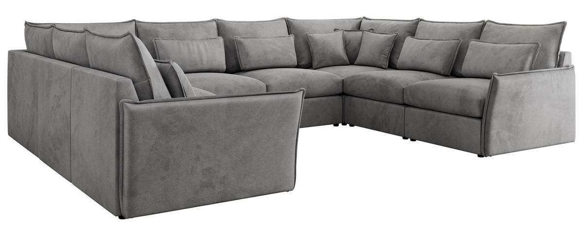 WOHNLANDSCHAFT VERSO U 8M Hellgrau Velvet - Hellgrau/Schwarz, Kunststoff/Textil (362/93/270cm) - MKS