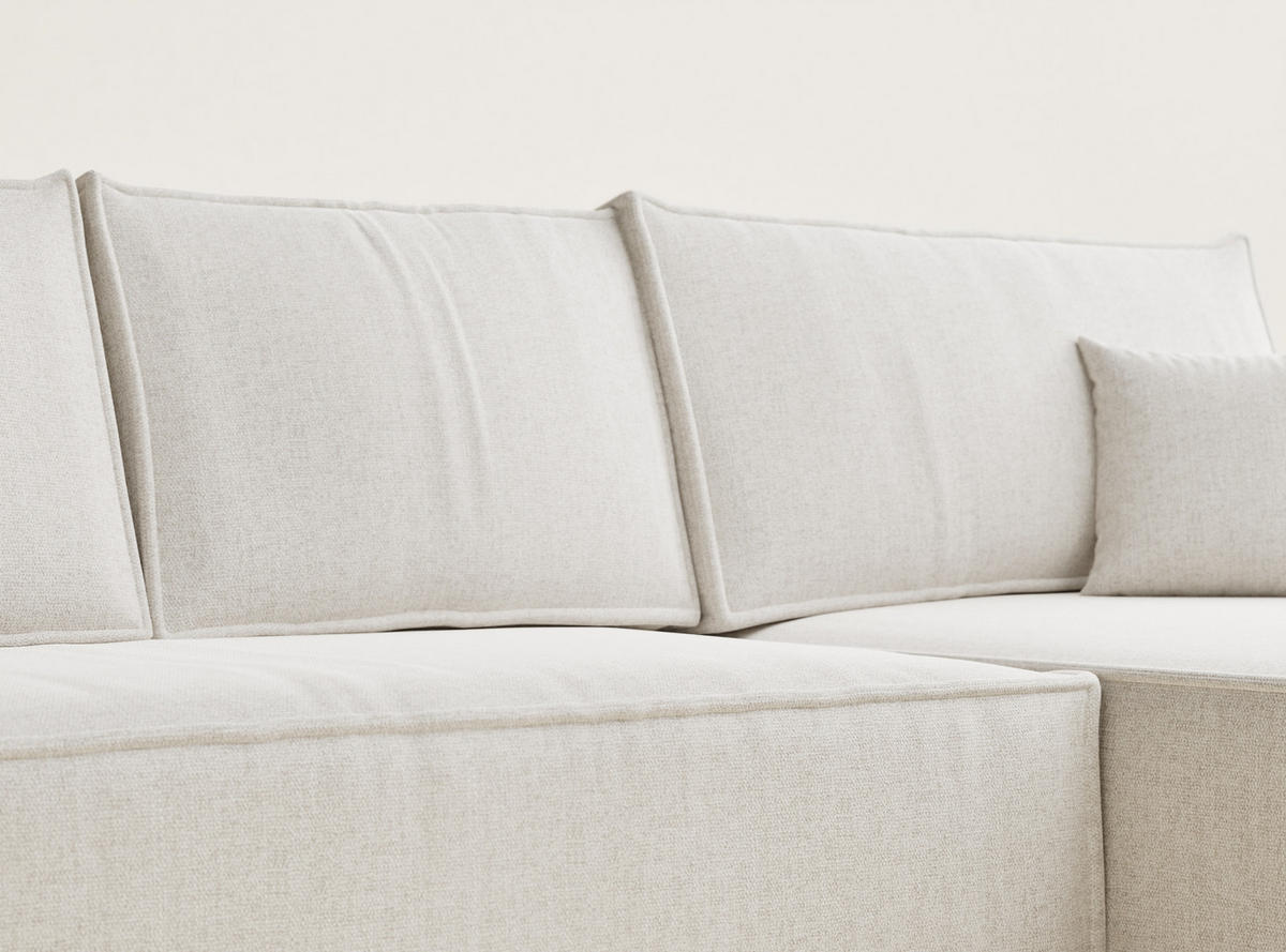 ECKSOFA Maze Hellbeige Webstoff - Rechts Seite - Creme/Schwarz, Holz/Holzwerkstoff (294/185cm) - Maison de Reve