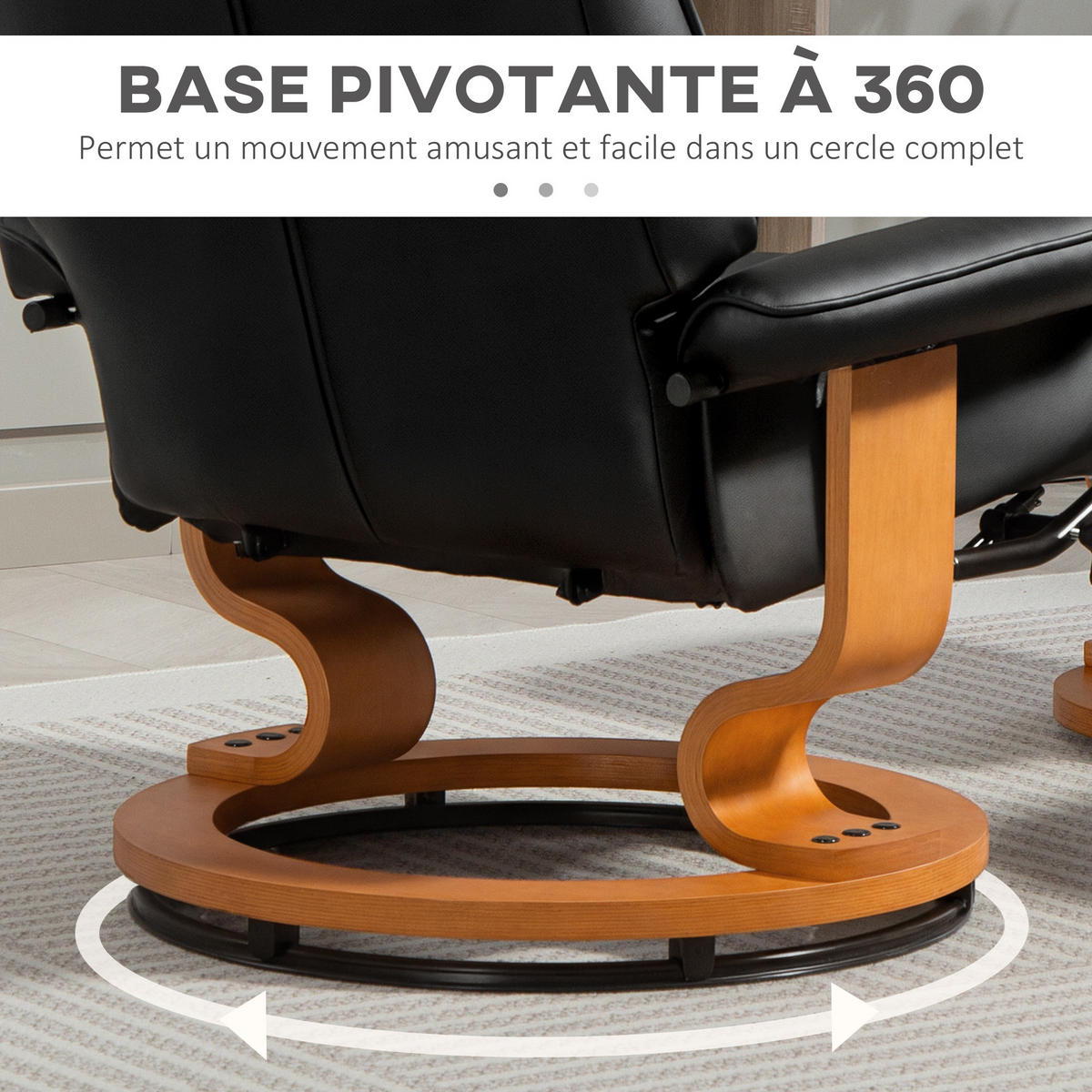 RELAXSESSEL DE-17409 130° neigbar, 360° drehbar mit Fußstütze Schwarz - Schwarz, Holz (85/104/76cm) - ComfortXL