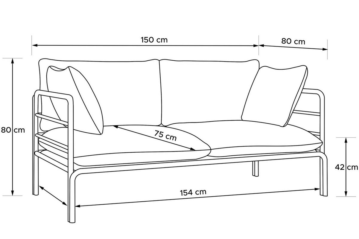 GARTENSOFA RAMBE 2-Personen mit Kissen, Weiß/Beige - Beige/Weiß, Textil/Metall (150/80/80cm) - KONSIMO®