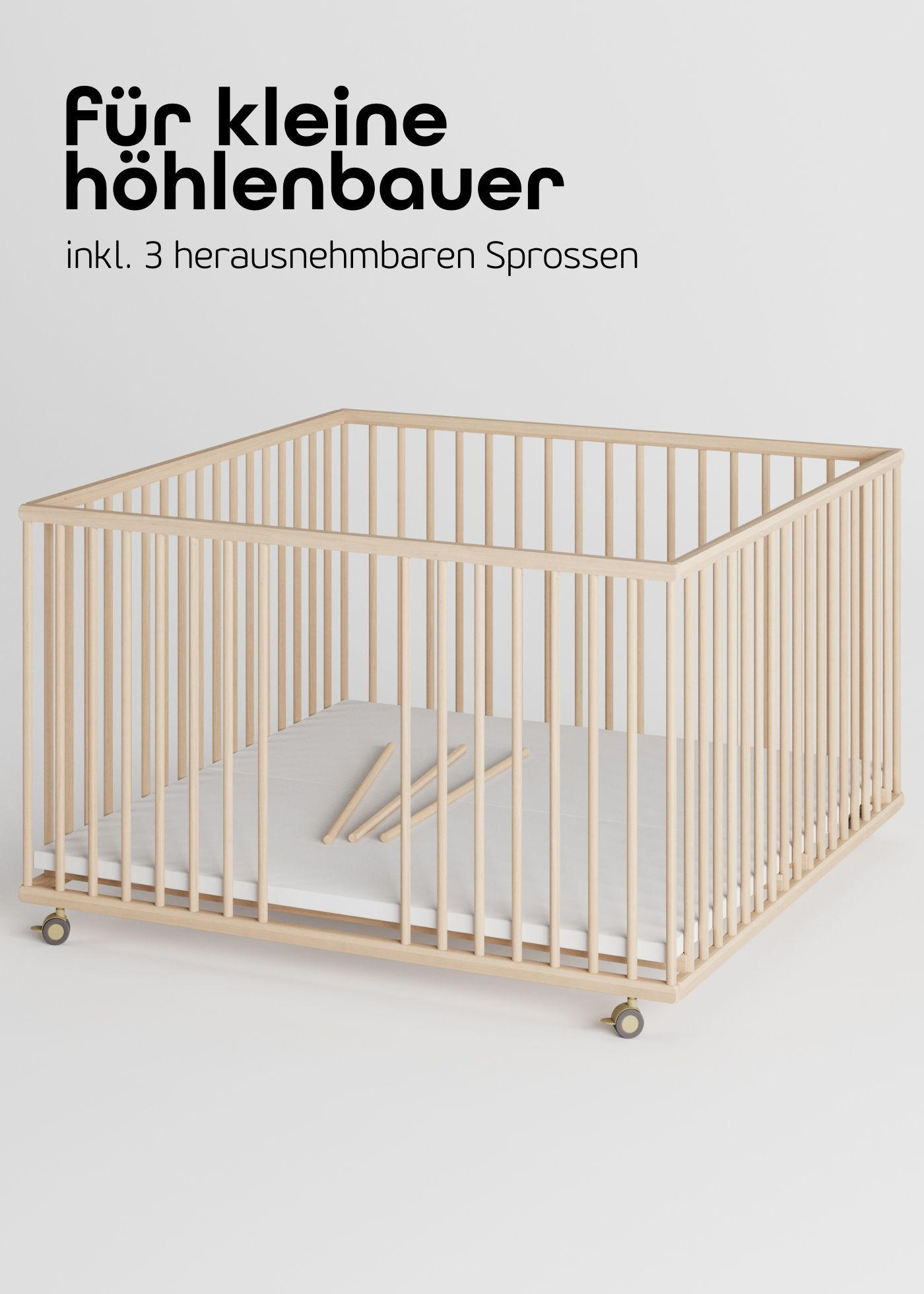 LAUFGITTER XXL 120x120 cm mit Lattenrost & Schlupfsprossen - natur - Premium Kollektion - Naturfarben, Holz (120/74/120cm) - Sämann – make a difference.
