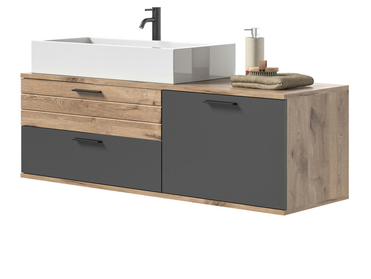 WASCHTISCHKOMBI Eiche, grau 140 cm inklusive Waschbecken, Soft-Close - Eichefarben/Schwarz, Keramik/Holzwerkstoff (140/62/48cm) - Inn.Furn