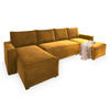 WOHNLANDSCHAFT DENI Gelb Velours-Stoff mit Schlaffunktion - Gelb, Holz (295/85/140cm) - MASSENO