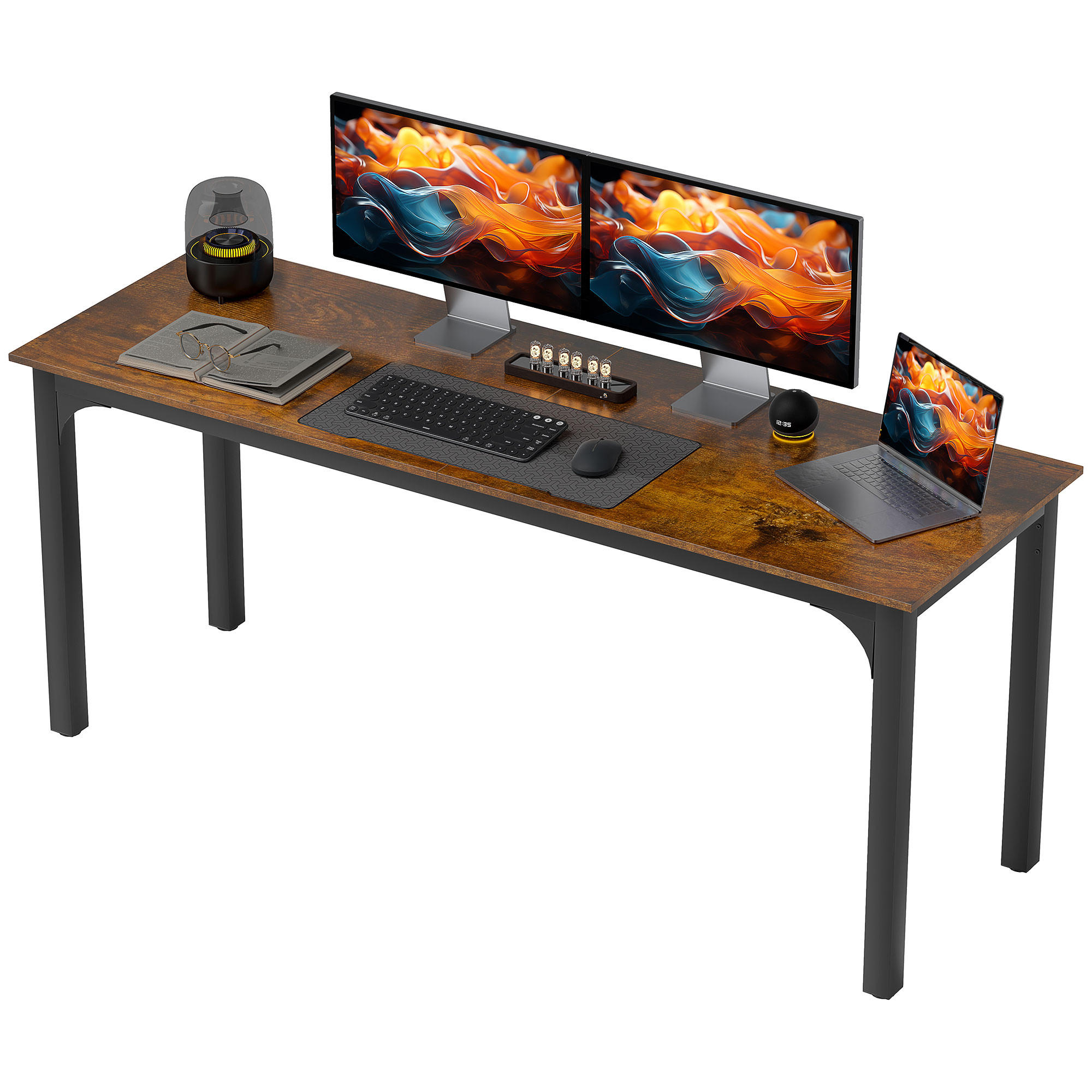 SCHREIBTISCH 180x60 cm im Industrial Design mit Stahlrahmen - Braun, Holzwerkstoff (60/180/75cm) - Gisaae