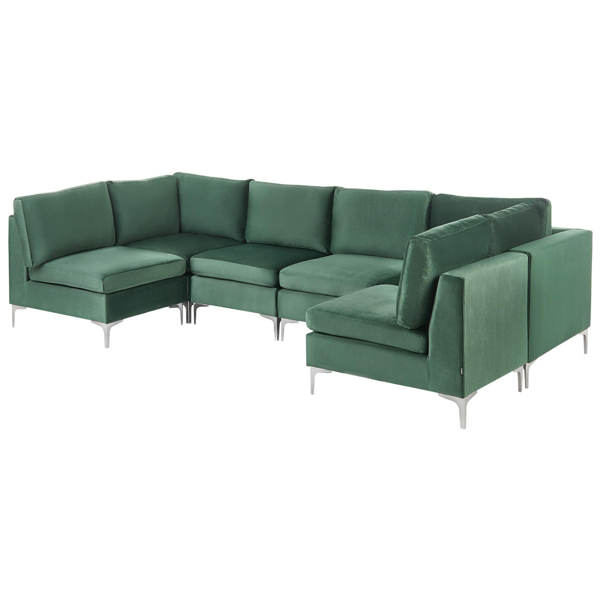 MODULÁRNÍ POHOVKA 6-místná Tvar U Zelená Sametová látka Evja - zelená barva, textil (300/84/150cm) - Beliani