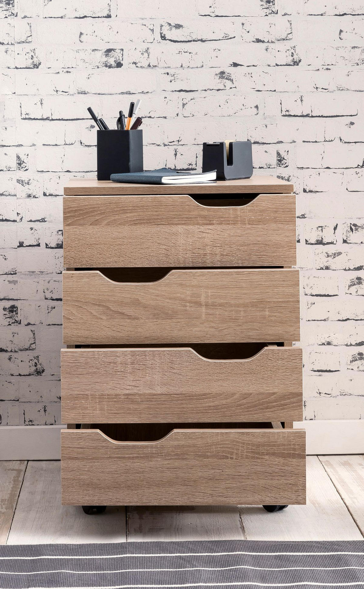 ROLLCONTAINER – Weiß, 4 Schubladen, Rollen, stilvoll, für Büro - Beige/Schwarz, Holz/Kunststoff (40/60/40cm) - KADIMA DESIGN