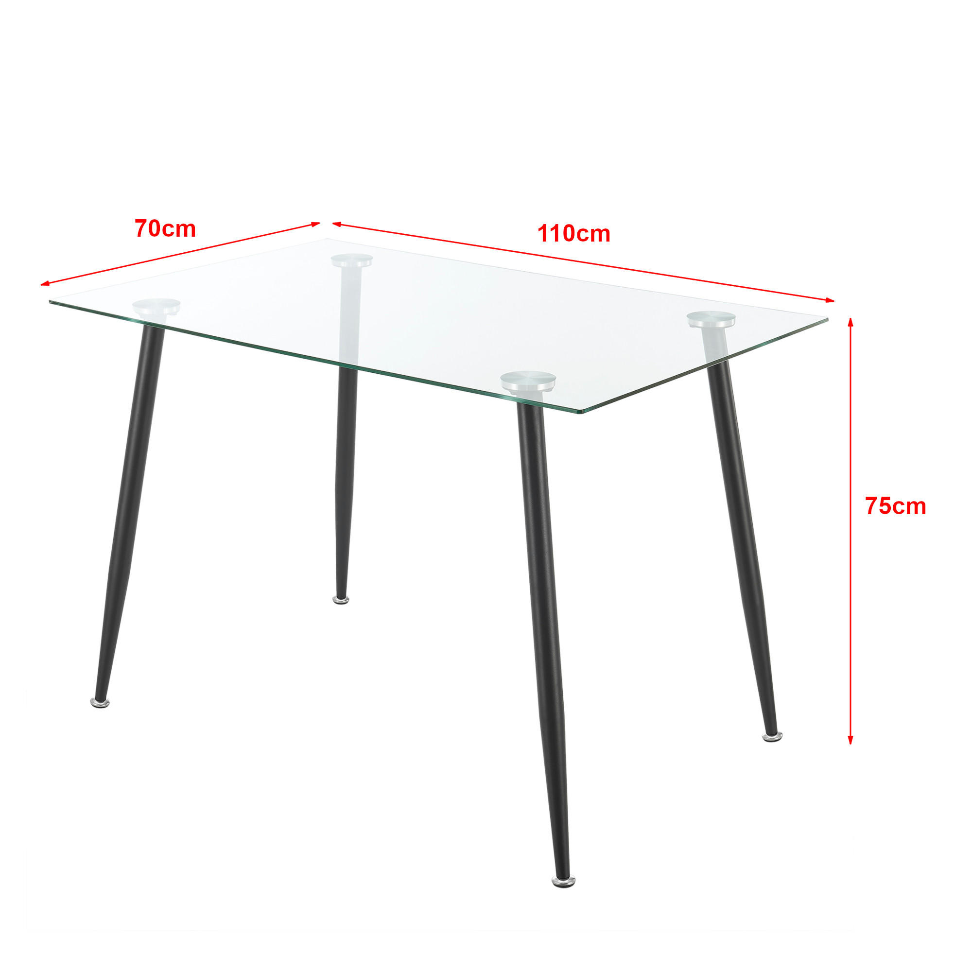 ESSTISCH Hyrynsalmi - Transparent/Schwarz, Glas/Metall (70/110/75cm) - [en.casa]