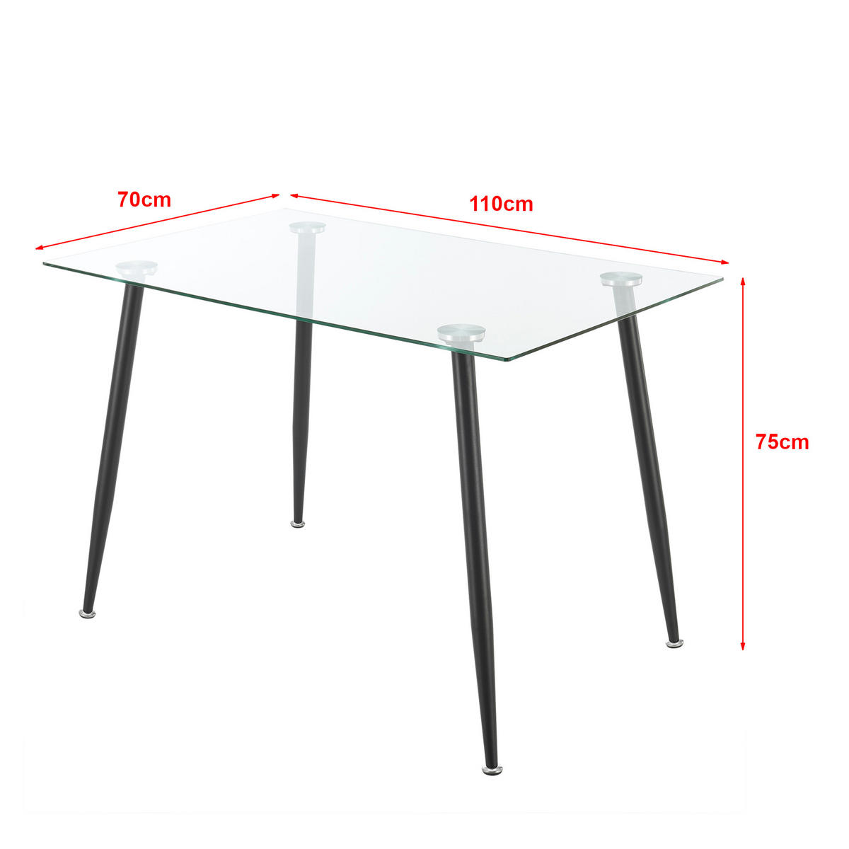 ESSTISCH Hyrynsalmi - Transparent/Schwarz, Glas/Metall (70/110/75cm) - [en.casa]