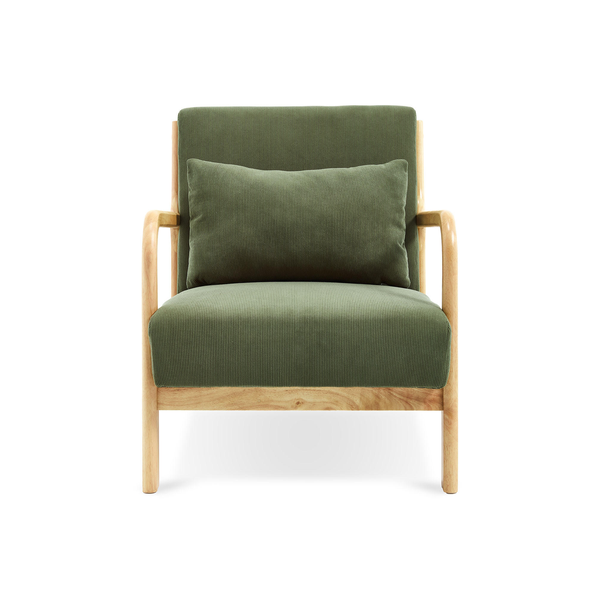 VINTAGE-SESSEL Marie aus skandinavischem Cord und Holz in Khaki - Akaziefarben/Grün, Holz/Textil (65/74/84cm) - Sicaan