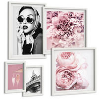 BILDER SET 5er Set - 50x50 cm & 20x30 cm & 40x60 cm Weißer Rahmen - Porträts, Eiffelturm-Slogans - Weiß, Kunststoff (40/60cm) - TULUP