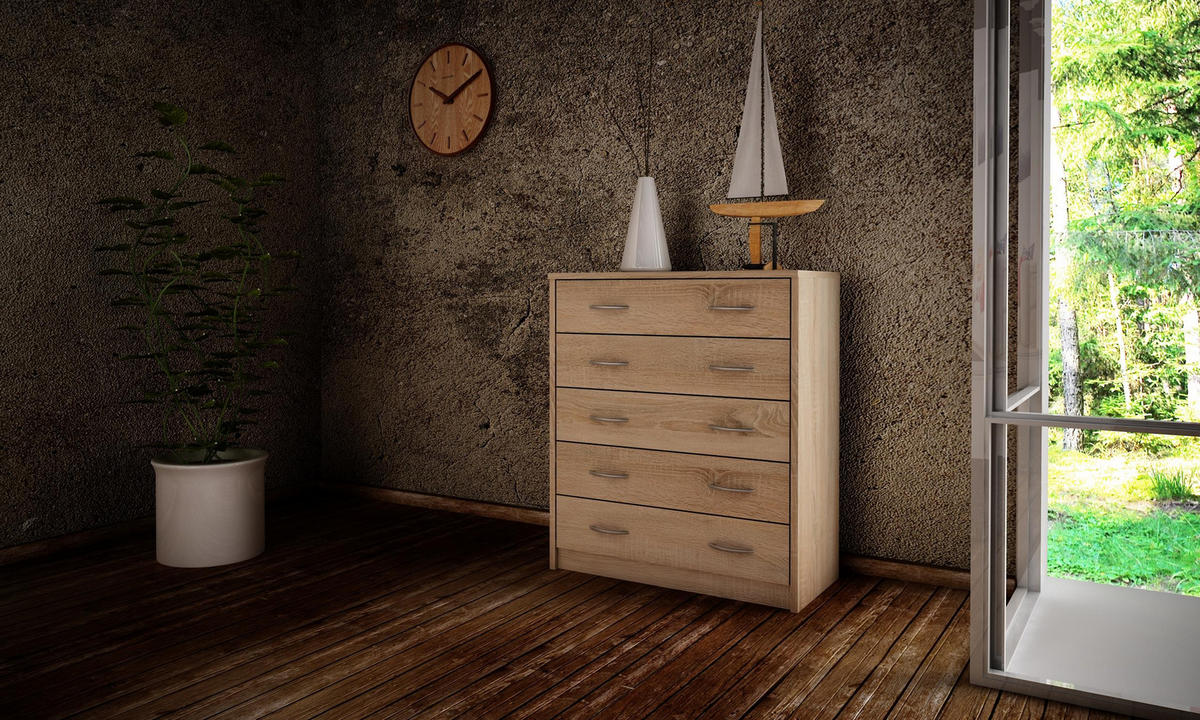 KOMMODE 5S Sonoma Eiche 74/35/85 cm mit 5 Schubladen - Sonoma Eiche, Holzwerkstoff (74/85/35cm) - Matkam Möbel
