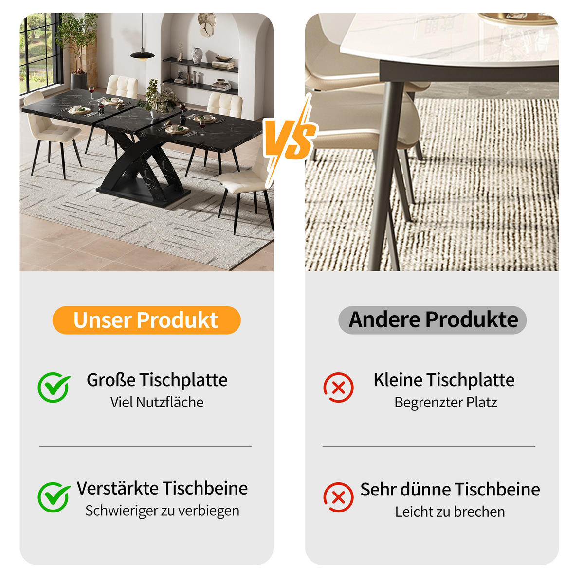 ESSTISCH 120/80/75 cm schwarz aus MDF und Metall ausziehbar - Schwarz, Holzwerkstoff (120/80/75cm) - OKWISH