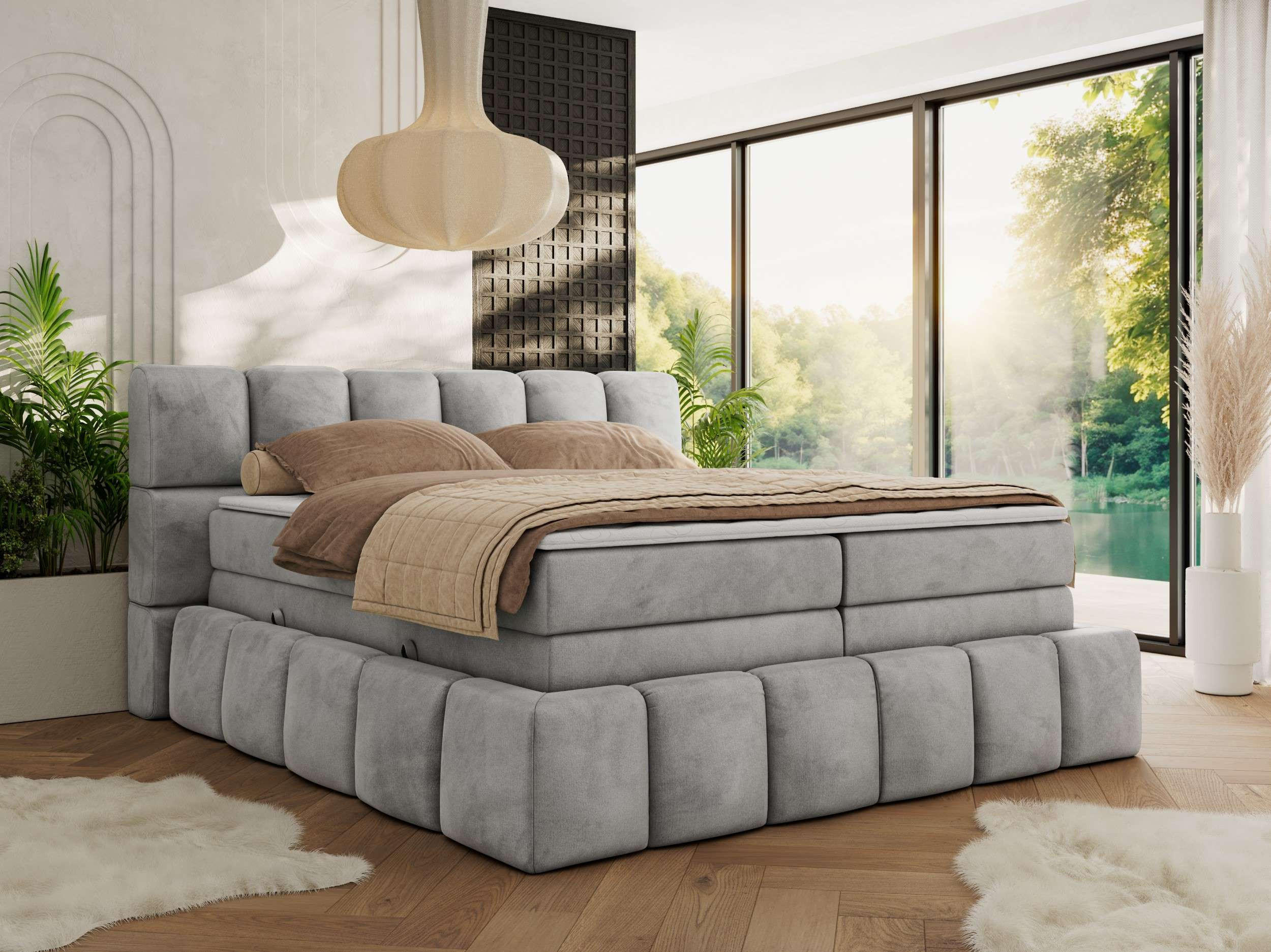 BOXSPRINGBETT NIRA KING 200/200 Hellgrau Velvet - H3 - Hellgrau, Holz/Textil (200/200cm) - MKS