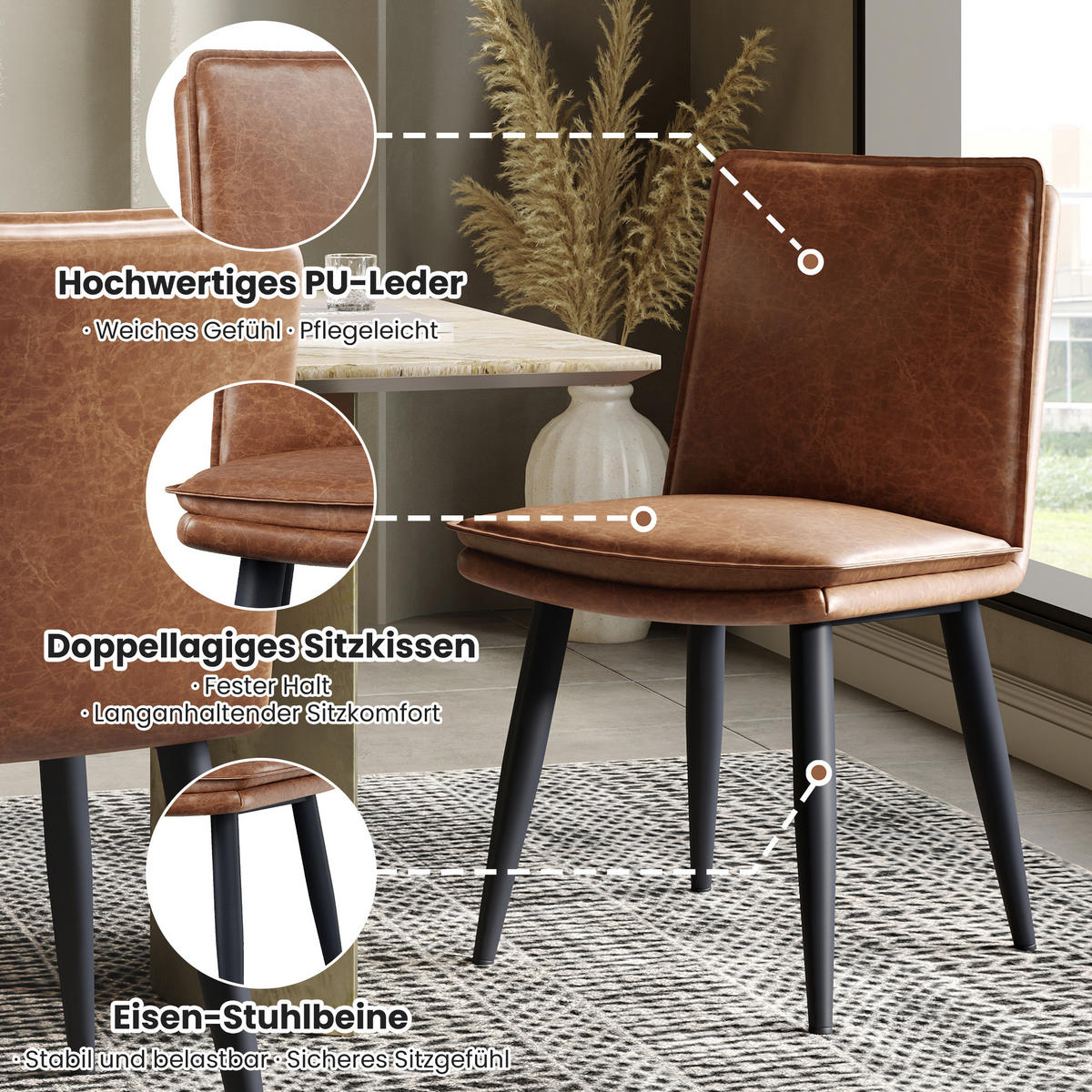 STUHL-SET DE-35795 2 Stück mit doppellagigen Kissen Braun - Braun, Metall (57/84/49cm) - ComfortXL