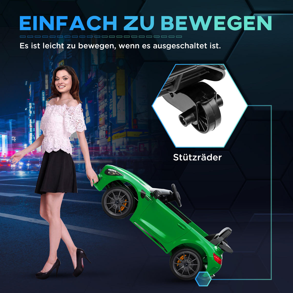 ELEKTRO-KINDERAUTO, Mercedes, 3-5 km/h, Fernbedienung, Licht & Musik, Grün - Grün, Kunststoff/Metall (108/67/46cm) - AIYAPLAY