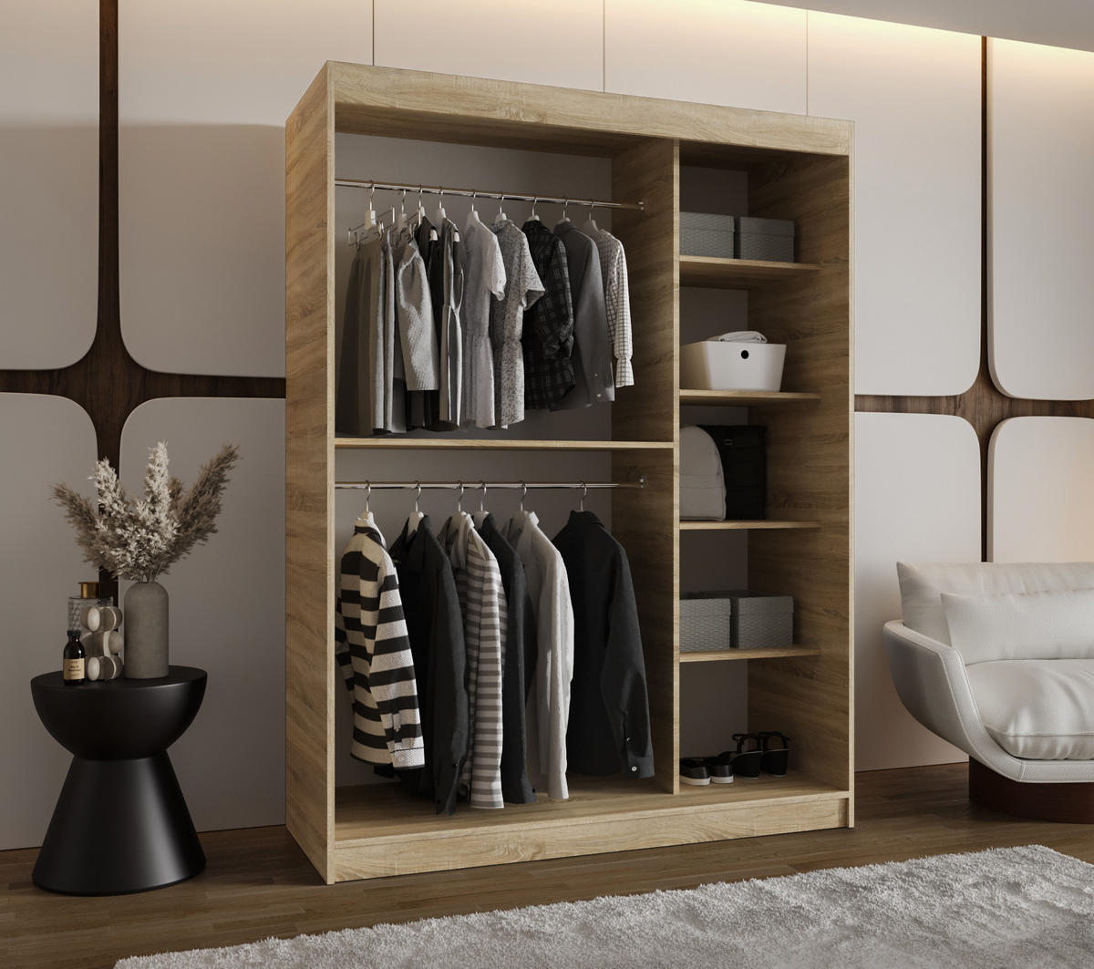 SCHWEBETÜRENSCHRANK 200/150/62 2-türig - Silberfarben/Sonoma Eiche, Holz (150/200/62cm) - MÖBEL KRYSPOL