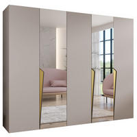 DREHTÜRENSCHRANK 202/250/52 5-türig - Beige/Goldfarben, Holz/Metall (250/202/52cm) - Abiks Möbel