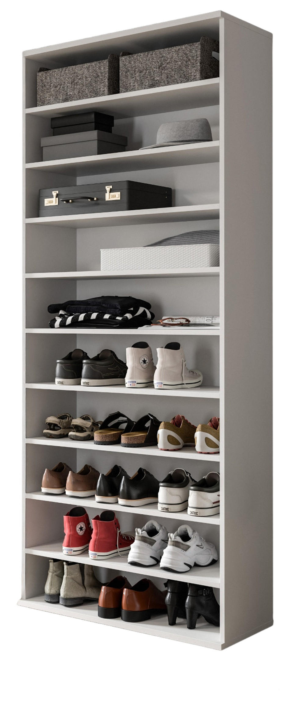 SCHUHREGAL weiß 80 x 193 cm, Flurregal mit variabler Inneneinteilung - Chromfarben/Weiß, Holzwerkstoff/Kunststoff (80/193/34cm) - Inn.Furn