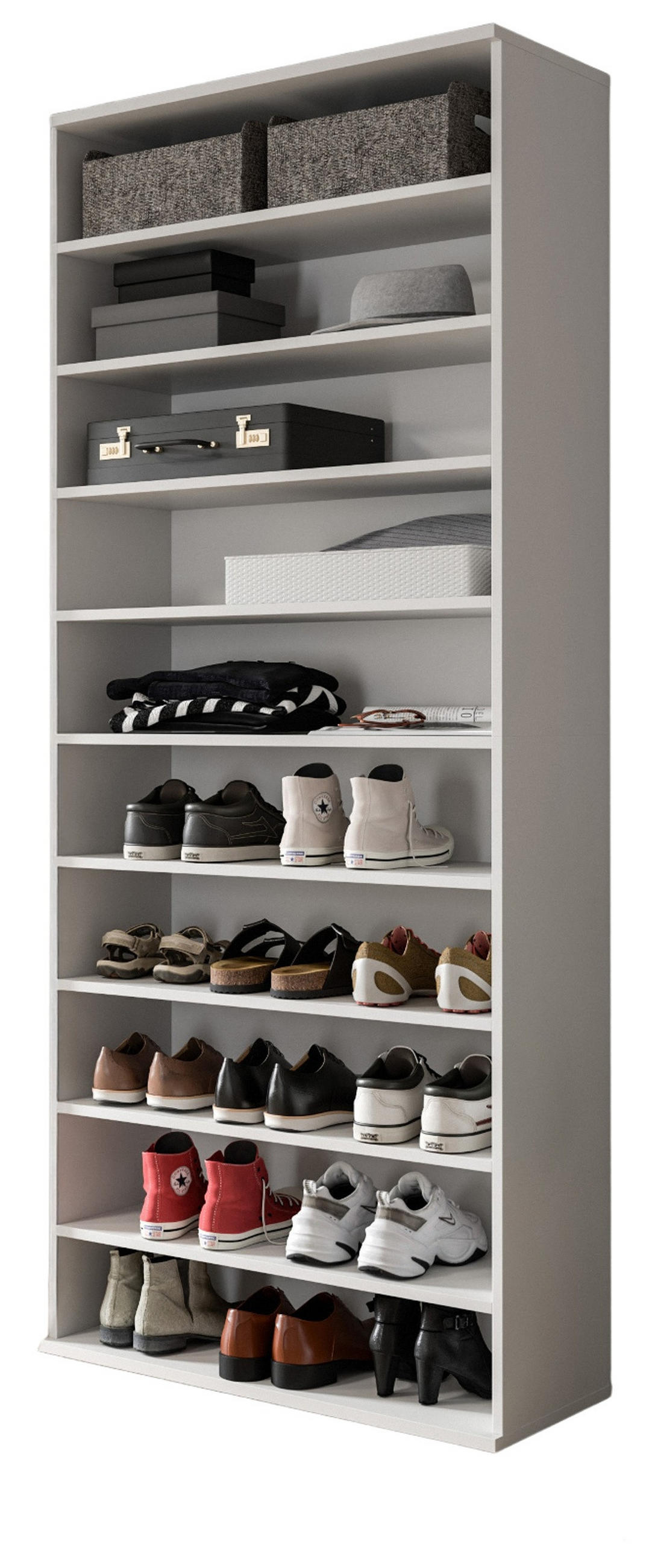 SCHUHREGAL weiß 80 x 193 cm, Flurregal mit variabler Inneneinteilung - Chromfarben/Weiß, Holzwerkstoff/Kunststoff (80/193/34cm) - Inn.Furn