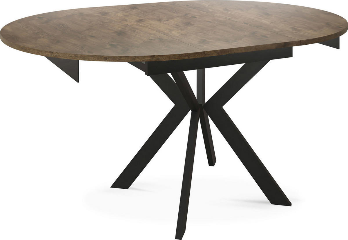 JEDÁLENSKÝ STÔL Lily Okrúhly Rozkladací s Čiernami Kovovými Nohami, Dub Lefkas Hnedý Rustikálny 100-138/100/76 cm - hnedá/čierna, kov/kompozitné drevo (100/140/76cm) - WFL GROUP
