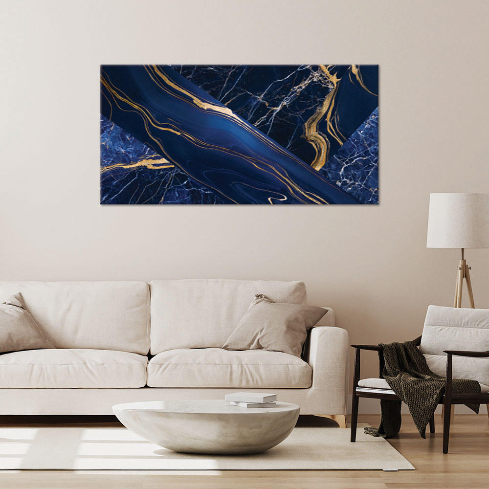 LEINWANDBILD Abstraktion aus blauem Goldmarmor 100x50cm - Blau, Textil (100/50cm) - Feeby