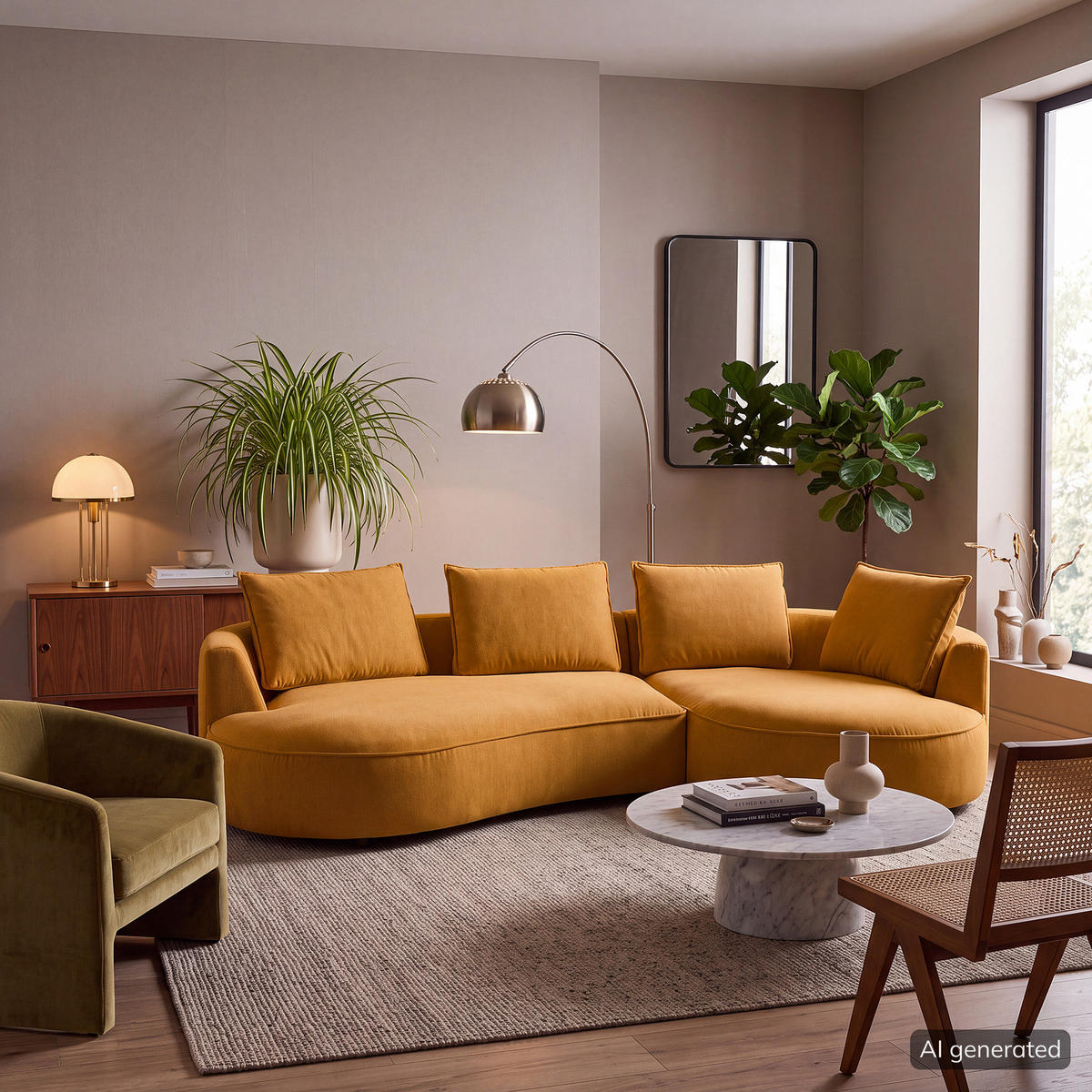 BIGSOFA - Gelb/Braun, Kunststoff/Textil (322/82/154cm) - home24
