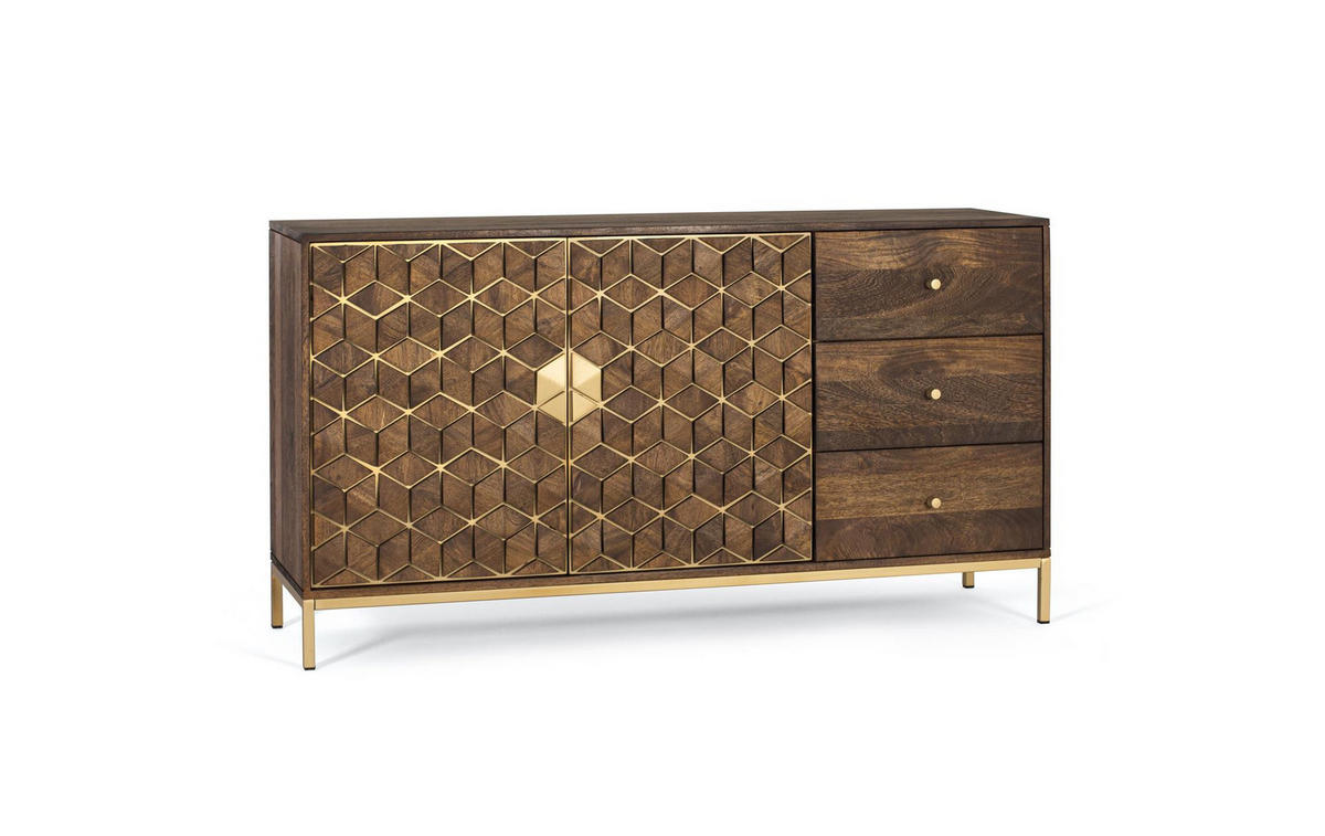 SIDEBOARD aus Mangoholz und goldenen Details - Braun, Holz (40/77/145cm) - Giner y Colomer