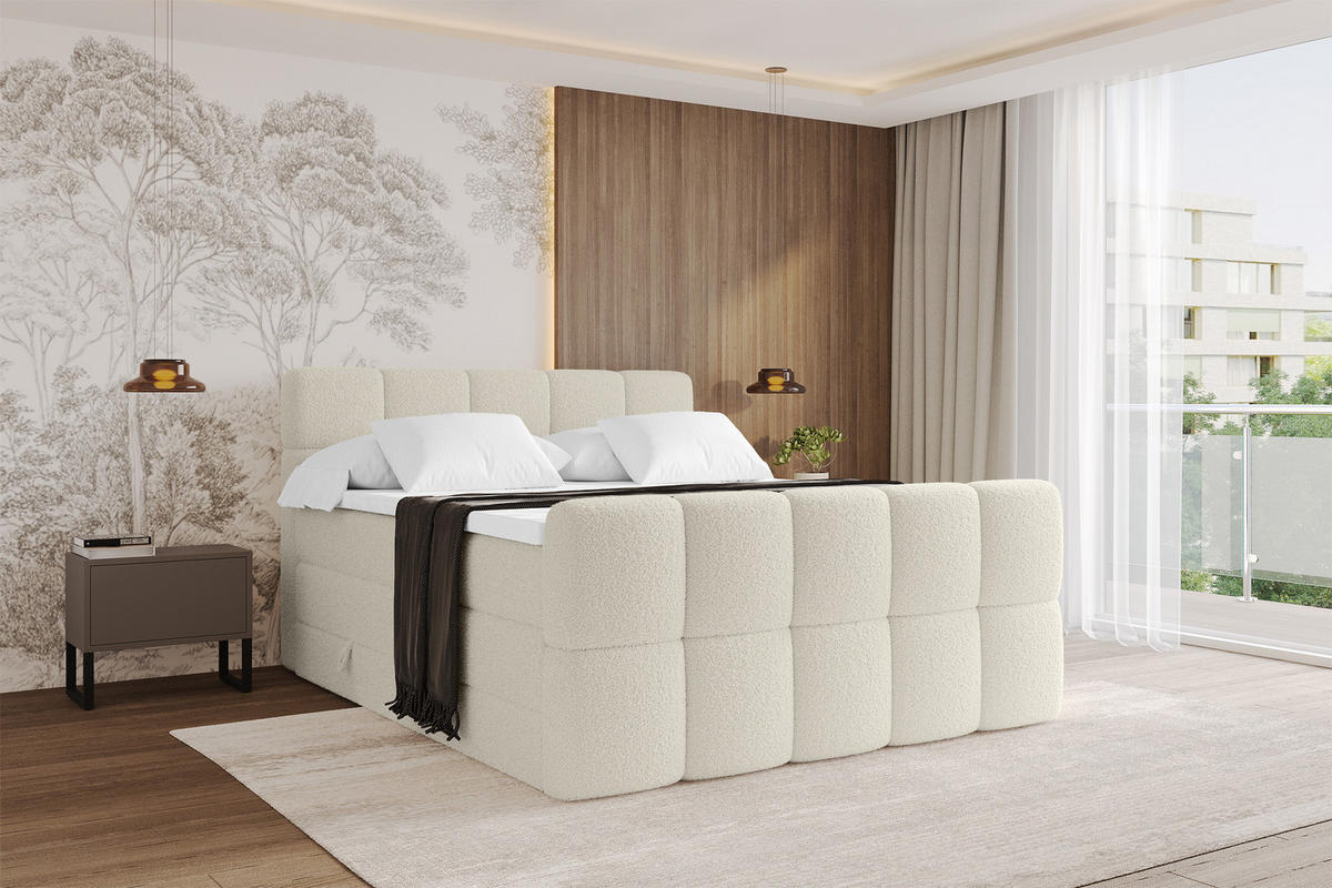 BOXBETT mit Matratze H3/H4 - FAMA-Z KING - 160x200 cm Beige Quelle - Sandfarben, Holzwerkstoff (160/200cm) - ALTDECOR